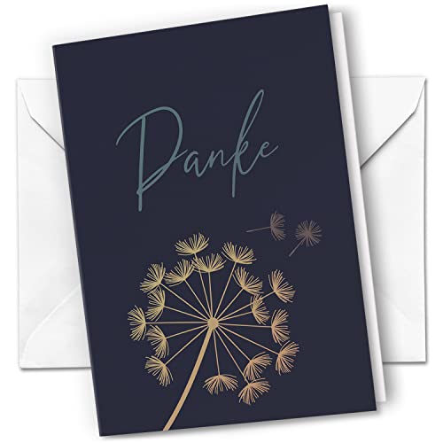Danksagungskarten Trauer – 10 Klappkarten mit Umschlägen – Motiv: Pusteblume beige auf Blau – Trauerkarten Danksagung mit Text – Dankeskarten Trauer nach Beerdigung Danksagungskarten Trauer – 10 Klappkarten mit Umschlägen – Motiv: Pusteblume beige auf Blau – Trauerkarten Danksagung mit Text – Dankeskarten Trauer nach Beerdigung von Einladungskarten Manufaktur Hamburg