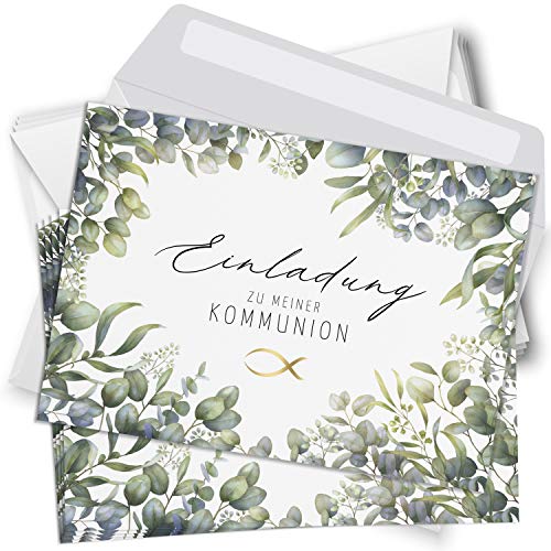 15 Einladungskarten Kommunion mit Umschlägen Motiv Fisch Eukalyptus grün weiss Einladung Karten zur Feier Jungen Mädchen rosa blau 15 Einladungskarten Kommunion mit Umschlägen Motiv Fisch Eukalyptus grün weiss Einladung Karten zur Feier Jungen Mädchen rosa blau von Einladungskarten Manufaktur Hamburg