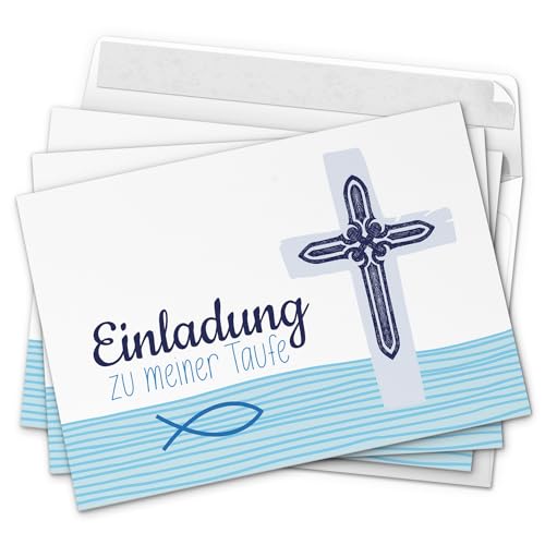 10 x Einladung zur Taufe/Einladungskarten mit Umschlag im Set/Einladung zu meiner heiligen Taufe Blau Fisch/Baby Taufkarte/Grußkarte/Postkarte / von Einladungskarten Manufaktur Hamburg