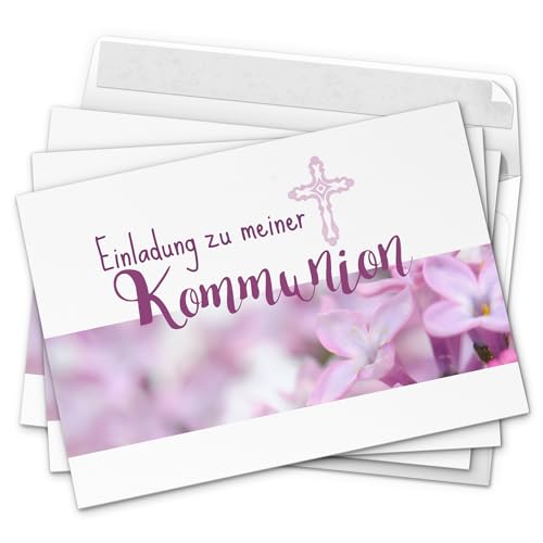 10 x Einladungskarten Kommunion mit Umschlag/Einladung für Mädchen mit rosa Blüten/Kommunionskarten/Einladungen zur Feier 10 x Einladungskarten Kommunion mit Umschlag/Einladung für Mädchen mit rosa Blüten/Kommunionskarten/Einladungen zur Feier von Einladungskarten Manufaktur Hamburg