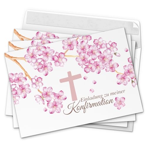 10 x Einladungskarten Konfirmation mit Umschlag/Rosa Blüten mit Kreuz/Konfirmationskarten/Einladungen zur Feier 10 x Einladungskarten Konfirmation mit Umschlag/Rosa Blüten mit Kreuz/Konfirmationskarten/Einladungen zur Feier von Einladungskarten Manufaktur Hamburg