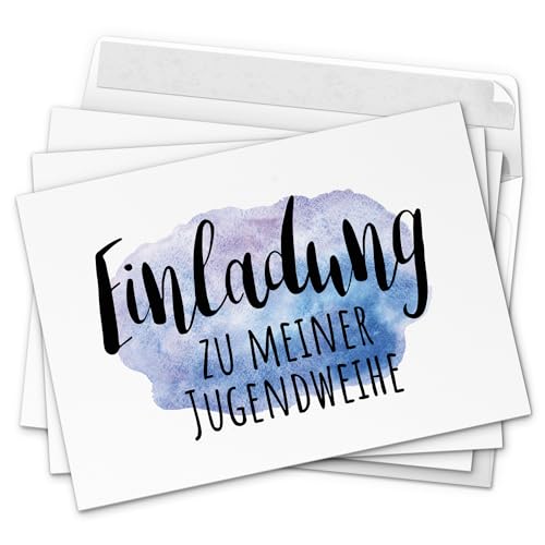 10 x Einladungskarten zur Jugendweihe mit Umschlag/Aquarell für Jungen und Mädchen blau/Jugendweihekarten/Einladungen zur Feier von Einladungskarten Manufaktur Hamburg