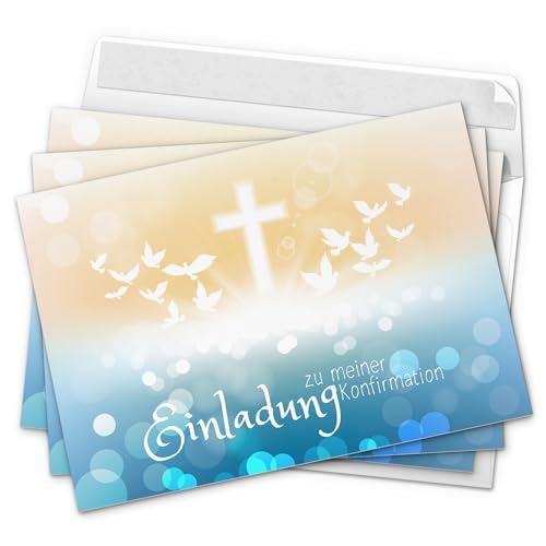 10 x Einladungskarten zur Konfirmation mit Umschlägen/Viele Tauben, modern mit Kreuz/Konfirmationskarten/Einladungen zur Feier 10 x Einladungskarten zur Konfirmation mit Umschlägen/Viele Tauben, modern mit Kreuz/Konfirmationskarten/Einladungen zur Feier von Einladungskarten Manufaktur Hamburg