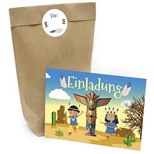 Kindergeburtstag Einladung Set mit je 8 Einladungskarten, Umschlägen, Tüten und Aufkleber - Motiv: 2 Indianer Geburtstag Kindergeburtstag Einladung Set mit je 8 Einladungskarten, Umschlägen, Tüten und Aufkleber - Motiv: 2 Indianer Geburtstag von Einladungskarten Manufaktur Hamburg
