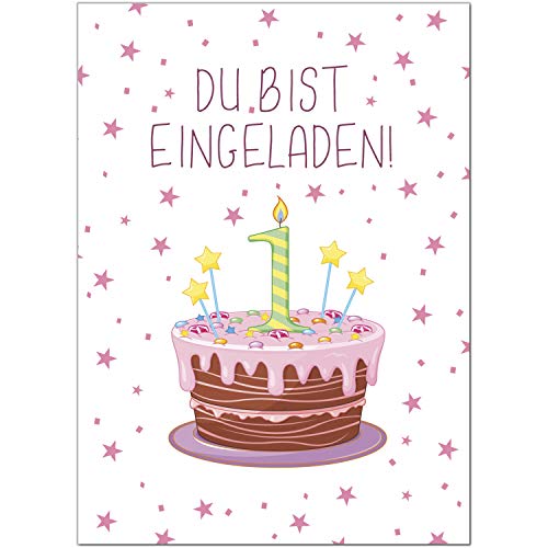 8 Einladungskarten Kindergeburtstag mit Umschlägen, zum 1. Kindergeburtstag für Mädchen rosa, Karte Geburtstag Einladung zum Ausfüllen von Einladungskarten Manufaktur Hamburg