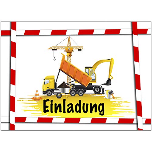 8 Einladungskarten Kindergeburtstag mit Umschlägen, Baustellen Fahrzeuge, Karte Geburtstag Einladung zum Ausfüllen von Einladungskarten Manufaktur Hamburg
