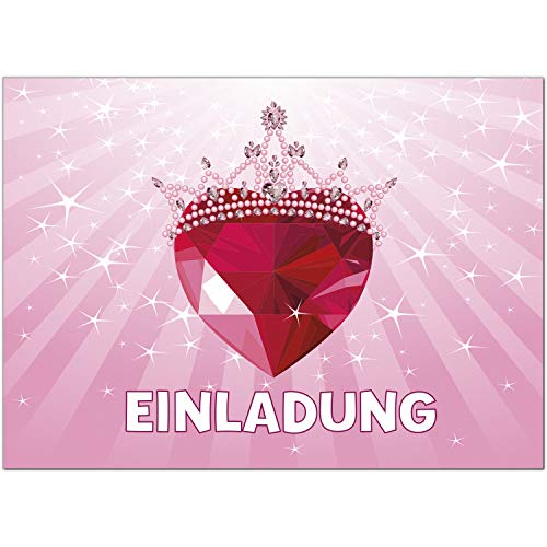 8 Einladungskarten Kindergeburtstag mit Umschlägen, Großer roter Diamant auf Rosa für Mädchen, Karte Geburtstag Einladung zum Ausfüllen von Einladungskarten Manufaktur Hamburg