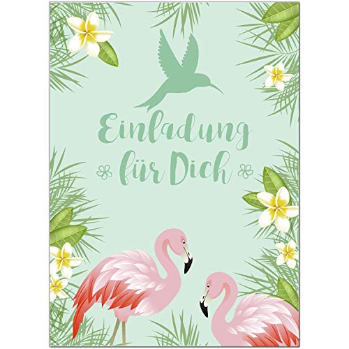 8 Einladungskarten Kindergeburtstag mit Umschlägen, Flamingo Dschungel Party, Karte Geburtstag Einladung zum Ausfüllen von Einladungskarten Manufaktur Hamburg