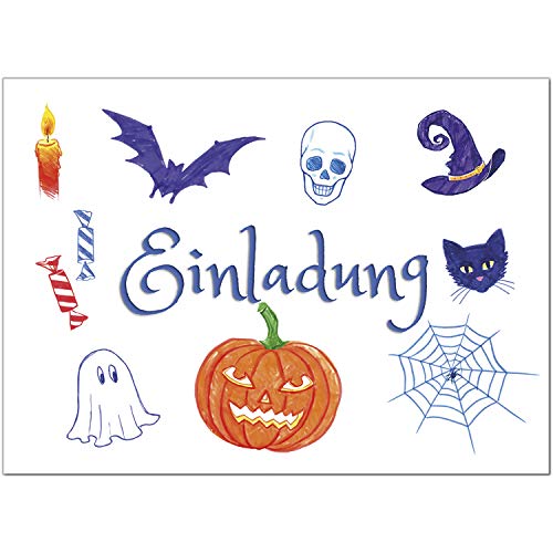 8 Halloween Einladungen mit Umschlägen - Gezeichnete gruselige Objekte - Tolle Einladungskarten für die Halloween-Party für Kinder und Erwachsene 8 Halloween Einladungen mit Umschlägen - Gezeichnete gruselige Objekte - Tolle Einladungskarten für die Halloween-Party für Kinder und Erwachsene von Einladungskarten Manufaktur Hamburg