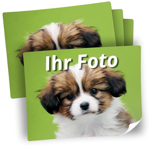 20 große Foto-Aufkleber PERSONALISIERT mit eigenem Foto - Etiketten mit individuellen Fotos ca. 10 x 12,5 cm Schule Flaschen Kinder Kita Tiere Hund Katze Familie quer von Einladungskarten Manufaktur Hamburg