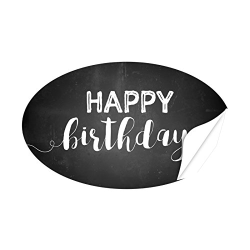 20 x ovale Aufkleber Happy Birthday auf Schwarz Tafel-Look - Format ca. 8 x 5 cm - Etiketten, Sticker und Aufkleber für jeden Anlass von Einladungskarten Manufaktur Hamburg