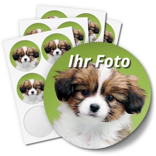 24 Aufkleber mit eigenem Foto PERSONALISIERT runde Etiketten mit individuellen Fotos Hochzeit Baby Geburtstag Schule Gastgeschenke Mitgebsel Taufe 4cm von Einladungskarten Manufaktur Hamburg