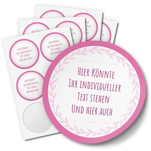 24 INDIVIDUELLE runde Etiketten SELBER GESTALTEN: Rosa Kranz schlicht - Personalisierte Aufkleber für Hochzeit, Gläser, Taufe, Konfirmation, Kommunion, Produkte, Ostern, Weihnachten, Geburtstag von Einladungskarten Manufaktur Hamburg