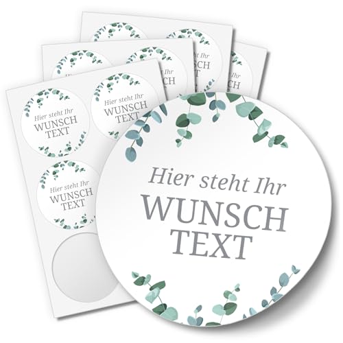 24 PERSONALISIERTE Aufkleber mit Wunschtext individualisiert anpassbar Namen Datum Etiketten rund 4cm, Eukalyptus grün von Einladungskarten Manufaktur Hamburg