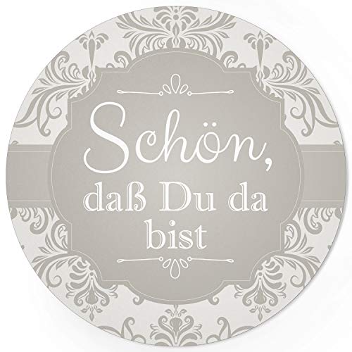 24 runde Design Etiketten - Schön, dass Du da bist Aufkleber für Gastgeschenke - Motiv: Edel in hellgrau und elegant von Einladungskarten Manufaktur Hamburg