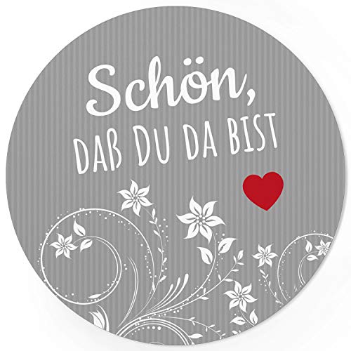 24 runde Design Etiketten - Schön, dass Du da bist Aufkleber für Gastgeschenke - Motiv: Grau Streifen Blumen mit rotem Herz 24 runde Design Etiketten - Schön, dass Du da bist Aufkleber für Gastgeschenke - Motiv: Grau Streifen Blumen mit rotem Herz von Einladungskarten Manufaktur Hamburg