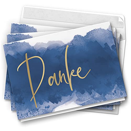 30 Dankeskarten mit Umschlag - Motiv Aquarell Blau - moderne Klappkarten Danksagungen, Danke sagen, bedanken, Dankeschön Karten von Einladungskarten Manufaktur Hamburg