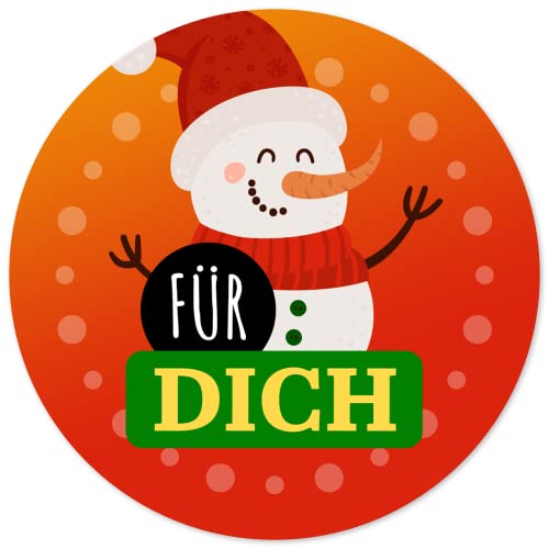48 Geschenkaufkleber Weihnachten - FÜR DICH Schneemann - Weihnachtsaufkleber Aufkleber für Geschenke Etiketten rund 4cm von Einladungskarten Manufaktur Hamburg