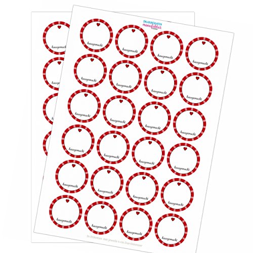 48 Sticker - Schöne rote Etiketten (Hausgemacht mit Herz) Aufkleber mit Rahmen für Marmeladengläser, Flaschen, Beschriftungen mit Platz für Ihren Text von Einladungskarten Manufaktur Hamburg