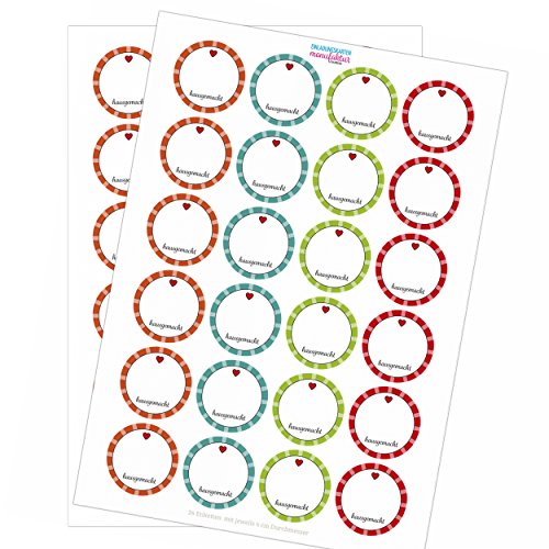 48 Sticker - Schöne verschieden farbige Etiketten (Hausgemacht mit Herz) Aufkleber mit Rahmen für Marmeladengläser, Flaschen, Beschriftungen, mit Platz für Ihren Text von Einladungskarten Manufaktur Hamburg