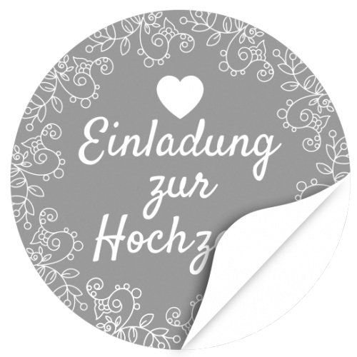 48 moderne Design Etiketten, rund/Grau/Hochzeit/Liebe/Herz/Einladung/Aufkleber/Sticker/Heiraten von Einladungskarten Manufaktur Hamburg