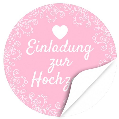 48 moderne Design Etiketten, rund/Rosa/Hochzeit/Liebe/Herz/Einladung/Aufkleber/Sticker/Heiraten von Einladungskarten Manufaktur Hamburg