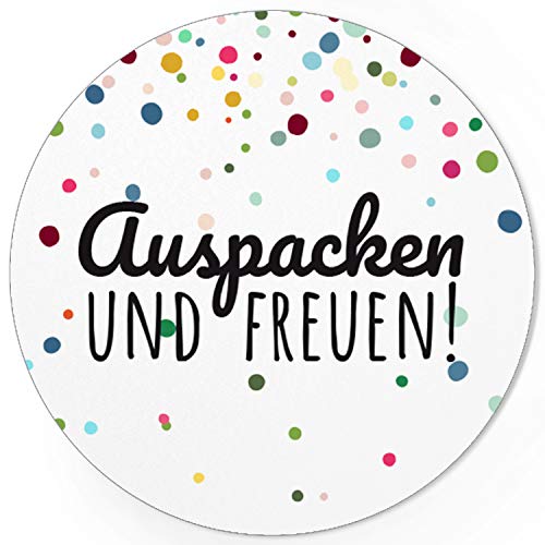 48 runde Aufkleber/Auspacken und freuen Bunte Punkte/Moderne Sticker/Etiketten/Geschenk/Hochzeit/Überraschung/Individuelles Design von Einladungskarten Manufaktur Hamburg