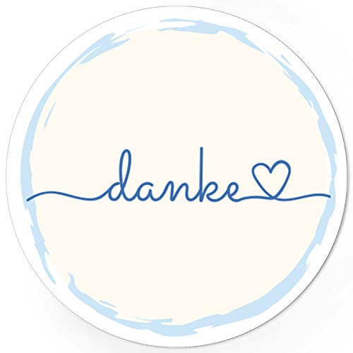 48 runde Design Etiketten - Danke Gezeichnetes Herz - Aufkleber passend für Geschenke, Hochzeit, Geburtstag zum Bedanken und Verzieren - Farbe blau von Einladungskarten Manufaktur Hamburg