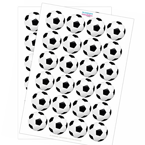 Einladungskarten Manufaktur Hamburg - 48 runde Fussball Sticker - Aufkleber - Etiketten für Fussball Geburtstag Jungen Geschenk Verpackung WM - Schwarz-Weiß - Papier - Indoor - Sticker von Einladungskarten Manufaktur Hamburg