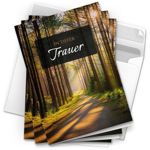 50 Trauerkarten mit Umschlag – Einladung zur Beerdigung oder Trauerfeier | Abschied | Hochwertige Klappkarten zur Todesanzeige – Motiv: Waldweg 50 Trauerkarten mit Umschlag – Einladung zur Beerdigung oder Trauerfeier | Abschied | Hochwertige Klappkarten zur Todesanzeige – Motiv: Waldweg von Einladungskarten Manufaktur Hamburg