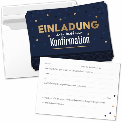 8 Einladungskarten Einladung Konfirmation mit Umschlag zum selber ausfüllen - Kirche Konfi Einladungen Postkarten Umschläge Modern Blau Gold Look 8 Einladungskarten Einladung Konfirmation mit Umschlag zum selber ausfüllen - Kirche Konfi Einladungen Postkarten Umschläge Modern Blau Gold Look von Einladungskarten Manufaktur Hamburg