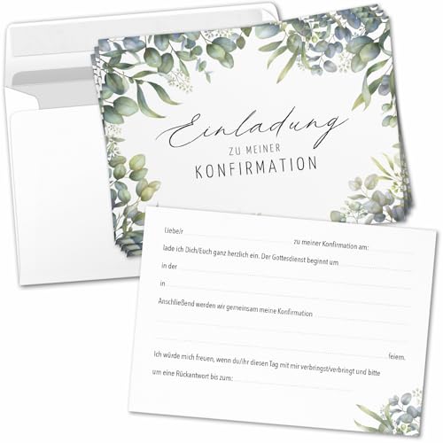 8 Einladungskarten Einladung Konfirmation mit Umschlag zum selber ausfüllen - Kirche Konfi Einladungen Postkarten Umschläge Modern Eukalyptus Edel 8 Einladungskarten Einladung Konfirmation mit Umschlag zum selber ausfüllen - Kirche Konfi Einladungen Postkarten Umschläge Modern Eukalyptus Edel von Einladungskarten Manufaktur Hamburg