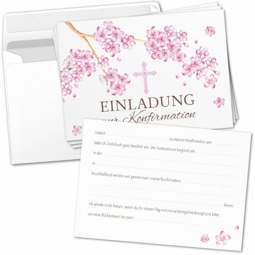8 Einladungskarten Einladung Konfirmation mit Umschlag zum selber ausfüllen - Kirche Konfi Einladungen Postkarten Umschläge Modern Kirschblüte 8 Einladungskarten Einladung Konfirmation mit Umschlag zum selber ausfüllen - Kirche Konfi Einladungen Postkarten Umschläge Modern Kirschblüte von Einladungskarten Manufaktur Hamburg