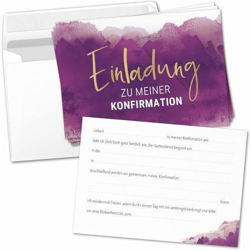 8 Einladungskarten Einladung Konfirmation mit Umschlag zum selber ausfüllen - Kirche Konfi Einladungen Postkarten Umschläge Modern Lila Aquarell Gold Look 8 Einladungskarten Einladung Konfirmation mit Umschlag zum selber ausfüllen - Kirche Konfi Einladungen Postkarten Umschläge Modern Lila Aquarell Gold Look von Einladungskarten Manufaktur Hamburg