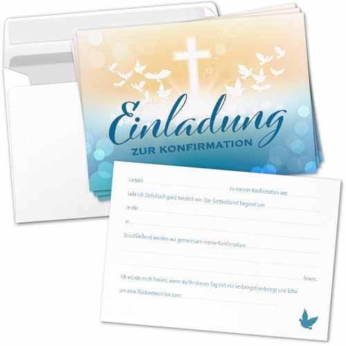 8 Einladungskarten Einladung Konfirmation mit Umschlag zum selber ausfüllen - Kirche Konfi Einladungen Postkarten Umschläge Modern blau gelb tauben Kreuz 8 Einladungskarten Einladung Konfirmation mit Umschlag zum selber ausfüllen - Kirche Konfi Einladungen Postkarten Umschläge Modern blau gelb tauben Kreuz von Einladungskarten Manufaktur Hamburg