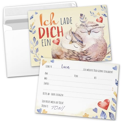 8 Einladungskarten Kindergeburtstag mit Umschlägen, 2 Eulen Aquarell Look, Karte Geburtstag Einladung zum Ausfüllen 8 Einladungskarten Kindergeburtstag mit Umschlägen, 2 Eulen Aquarell Look, Karte Geburtstag Einladung zum Ausfüllen von Einladungskarten Manufaktur Hamburg