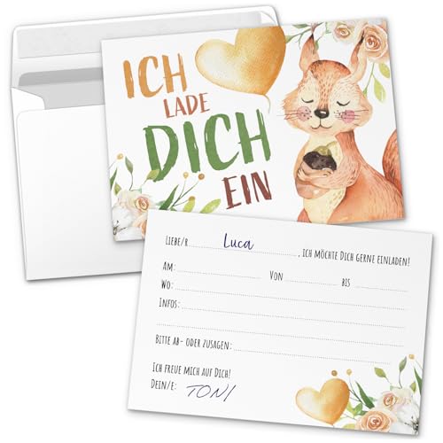 8 Einladungskarten Kindergeburtstag mit Umschlägen, Aquarell Eichhörnchen niedlich, Karte Geburtstag Einladung zum Ausfüllen 8 Einladungskarten Kindergeburtstag mit Umschlägen, Aquarell Eichhörnchen niedlich, Karte Geburtstag Einladung zum Ausfüllen von Einladungskarten Manufaktur Hamburg