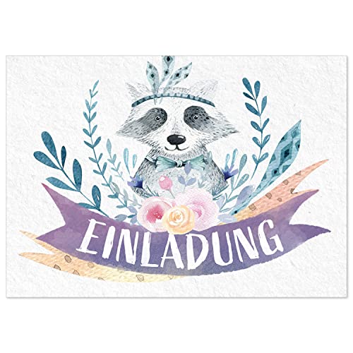 8 Einladungskarten Kindergeburtstag mit Umschlägen, Aquarell niedlich Tier, Karte Geburtstag Einladung zum Ausfüllen von Einladungskarten Manufaktur Hamburg