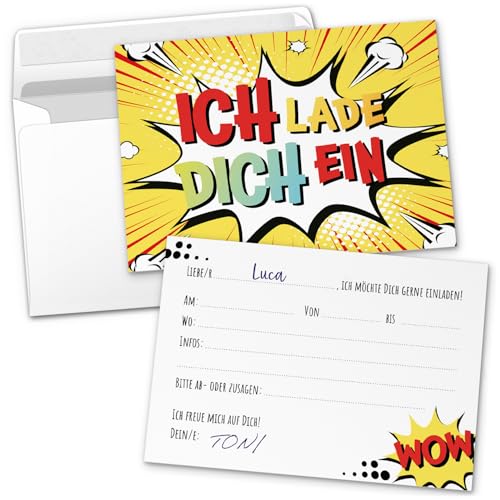 8 Einladungskarten Kindergeburtstag mit Umschlägen, Comic Style, Karte Kinder Geburtstag Einladung zum Ausfüllen 8 Einladungskarten Kindergeburtstag mit Umschlägen, Comic Style, Karte Kinder Geburtstag Einladung zum Ausfüllen von Einladungskarten Manufaktur Hamburg