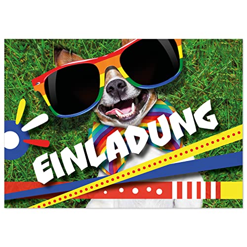 8 Einladungskarten Kindergeburtstag mit Umschlägen, Cooler lustiger Hund, Karte Geburtstag Einladung zum Ausfüllen von Einladungskarten Manufaktur Hamburg