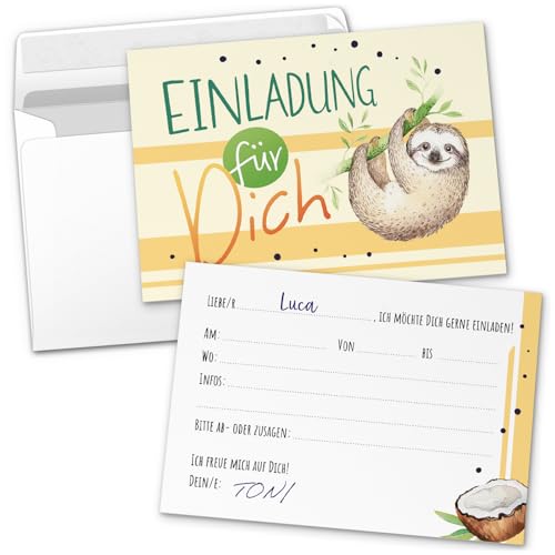 8 Einladungskarten Kindergeburtstag mit Umschlägen, Faultier modern niedlich, Karte Geburtstag Einladung zum Ausfüllen 8 Einladungskarten Kindergeburtstag mit Umschlägen, Faultier modern niedlich, Karte Geburtstag Einladung zum Ausfüllen von Einladungskarten Manufaktur Hamburg
