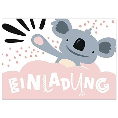 8 Einladungskarten Kindergeburtstag mit Umschlägen, Koala winkt niedlich, Karte Geburtstag Einladung zum Ausfüllen von Einladungskarten Manufaktur Hamburg