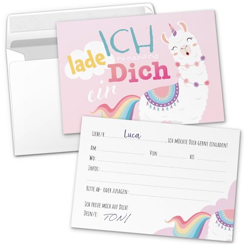 8 Einladungskarten Kindergeburtstag mit Umschlägen, Lama Rosa Regenbogen Einhorn, Karte Geburtstag Einladung zum Ausfüllen 8 Einladungskarten Kindergeburtstag mit Umschlägen, Lama Rosa Regenbogen Einhorn, Karte Geburtstag Einladung zum Ausfüllen von Einladungskarten Manufaktur Hamburg