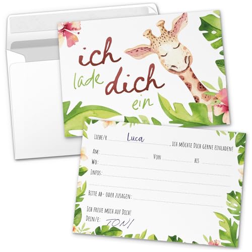 8 Einladungskarten Kindergeburtstag mit Umschlägen, Niedliche Giraffe Dschungel, Karte Geburtstag Einladung zum Ausfüllen 8 Einladungskarten Kindergeburtstag mit Umschlägen, Niedliche Giraffe Dschungel, Karte Geburtstag Einladung zum Ausfüllen von Einladungskarten Manufaktur Hamburg