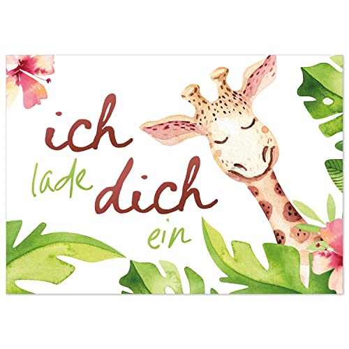 8 Einladungskarten Kindergeburtstag mit Umschlägen, Niedliche Giraffe Dschungel, Karte Geburtstag Einladung zum Ausfüllen von Einladungskarten Manufaktur Hamburg