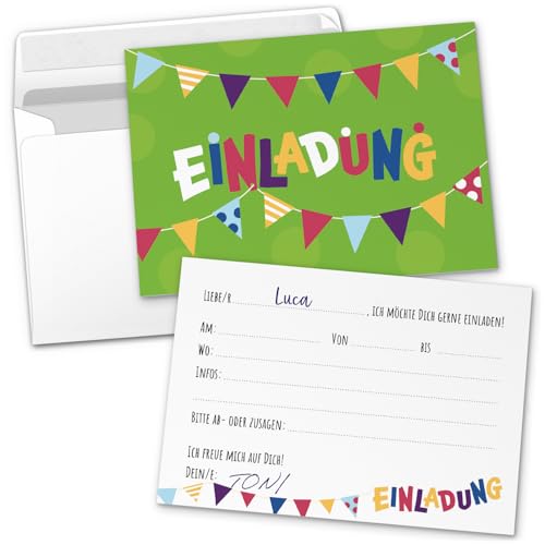 8 Einladungskarten Kindergeburtstag mit Umschlägen, Party Girlande, Karte Geburtstag Einladung zum Ausfüllen 8 Einladungskarten Kindergeburtstag mit Umschlägen, Party Girlande, Karte Geburtstag Einladung zum Ausfüllen von Einladungskarten Manufaktur Hamburg