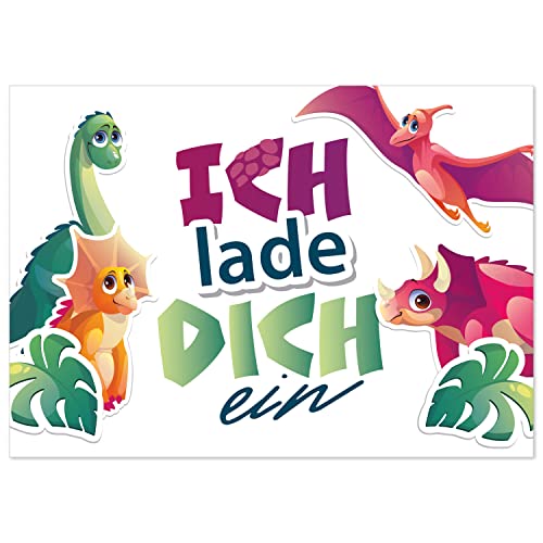 8 Einladungskarten Kindergeburtstag mit Umschlägen, Süße Dinosaurier Dinos, Karte Geburtstag Einladung zum Ausfüllen von Einladungskarten Manufaktur Hamburg