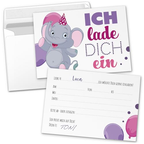 8 Einladungskarten Kindergeburtstag mit Umschlägen, Süßer Elefant rosa, Karte Geburtstag Einladung zum Ausfüllen 8 Einladungskarten Kindergeburtstag mit Umschlägen, Süßer Elefant rosa, Karte Geburtstag Einladung zum Ausfüllen von Einladungskarten Manufaktur Hamburg