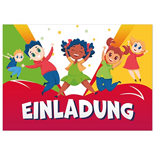 8 Einladungskarten Kindergeburtstag mit Umschlägen, Trampolin Jump Jumpen Springen, Karte Geburtstag Einladung zum Ausfüllen von Einladungskarten Manufaktur Hamburg