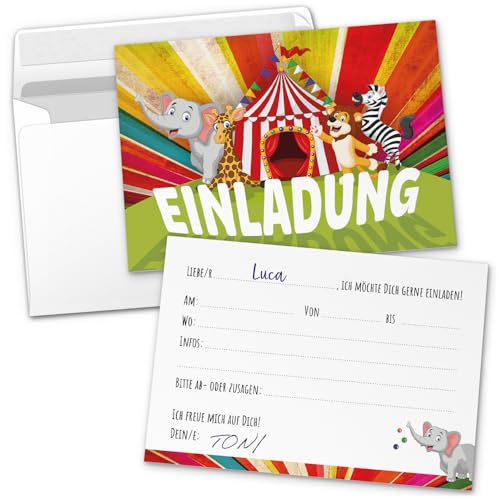 8 Einladungskarten Kindergeburtstag mit Umschlägen, Zirkus Tiere Zoo, Karte Geburtstag Einladung zum Ausfüllen 8 Einladungskarten Kindergeburtstag mit Umschlägen, Zirkus Tiere Zoo, Karte Geburtstag Einladung zum Ausfüllen von Einladungskarten Manufaktur Hamburg